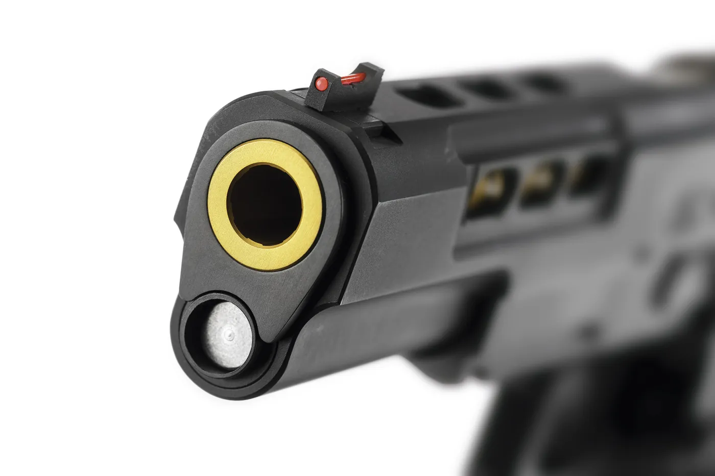 PVD-coated competition pistol with a gold TiN finish