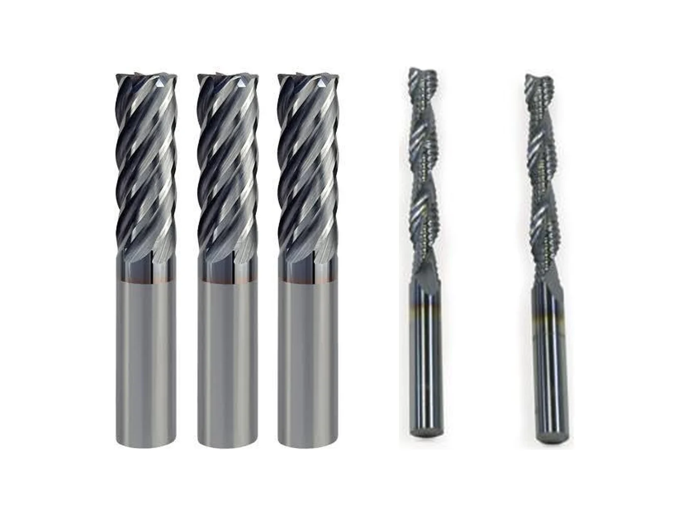 TiCN-coated end mills with a silver, metallic finish